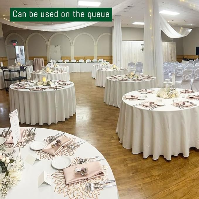 2 Pack Round Tablecloth White 120 Inch, Stain Resistant and Wrinkle Polyester Fabric, Washable Table Cover for Kitchen Dining, Wedding, Buffet Table, Holiday Party