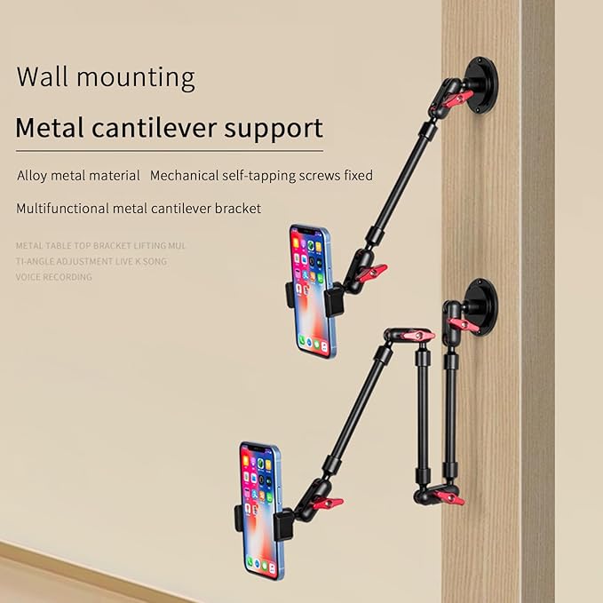 Super Upgraded Magic Arm with LED, 82cm Length, Phone Wall Mount Holder Bracket, Desk Mount, Phone Clip and Camera Clamp（Metal Base +82cm arms+Metal Clip