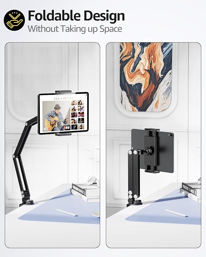 Urmust Tablet Holder Mount with Extendable Arm, Multi-Node Adjustable for 4.7-13" iPad Pro, Air, Galaxy Tab, Kindle Fire, Switch - Universal Tablet Stand for Bed, Desk & Work
