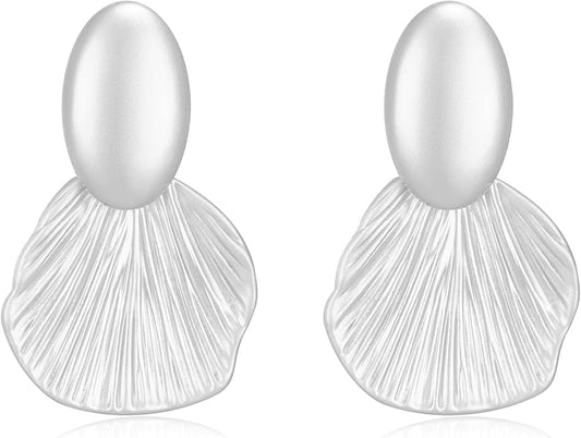 Gold Plated Earrings Dangle Chunky Fan-shaped Earrings Shell Earring for Women Two-Tone Fashion Statement Jewelry