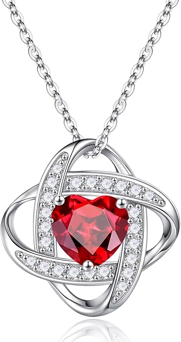 Iefil Valentines Gifts for Her Wife - 925 Sterling Silver Love Knot Birthstone Necklace, Anniversary Birthday Gifts for Women, Jewelry Gifts for Wife Mom Girlfriend