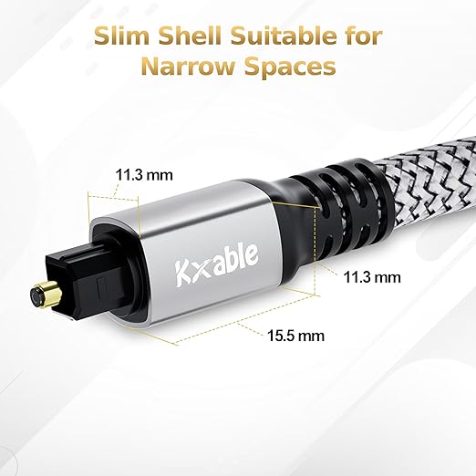 Optical Audio Cable 10 FT, Digital Audio Cable, Toslink Fiber Optic Cord, [Nylon Braided, Slim Aluminum Shell, Gold Plated Connector], for Home Theater, Sound Bar, PS4, Xbox, TV and More