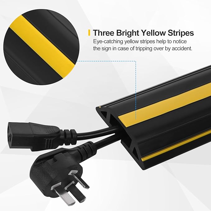 Floor Cord Cover 6.5Ft 2Pcs Heavy Duty PVC Floor Cable Protector Electric Cord Hider Cable Management Floor Strip Extension Cord Covers Cable Raceway for Wires on Floor Inner Channel 1.36" W x 0.43" H