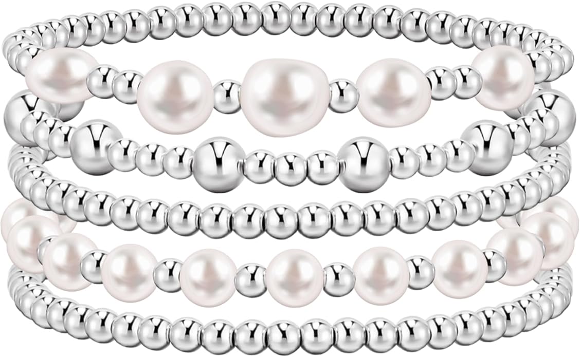 adoyi Gold Bracelets for Women Beaded Bracelet 14K Gold Plated Bracelet Stack Strand Stretch Bead Ball Bracelet Set Stackable Bracelet Adjustable Bracelet Set Jewelry for Gifts