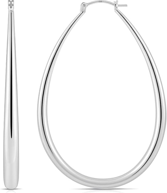 Gacimy Chunky Hoop Earrings for Women, 14K Gold Plated Oval Hoop Earrings with 925 Sterling Silver Post