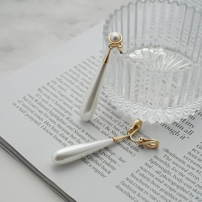 Pearl Clip on Earrings for Women Drop Clip Earrings for Women Gold Plated White Imitation Pearl Earrings Fashion