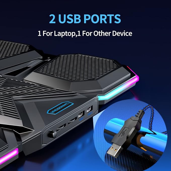 LIANGSTAR Laptop Cooling Pad Gaming Laptop Cooler, Laptop Fan Cooling Stand with 6 Quiet Fans for 15.6-17.3 Inch, 7 Height Adjust, RGB LED Light 4 Modes, Switch Control Fan Speed, 2 USB Port, 2023 New