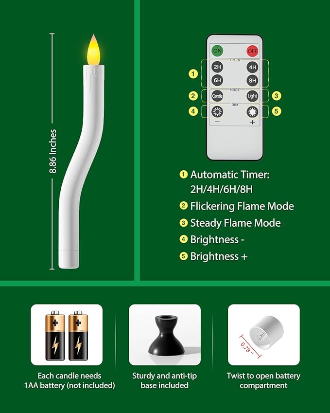 COOLWUFAN Window Candles with Remote Timer, 3 Pcs Flameless Taper Candles Battery Operated with Black Holder, Realistic LED Flickering Flame Dripless, Christmas Decorations Indoor for Home Party Fall