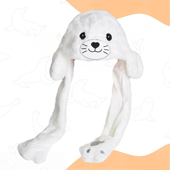 Plush Ear Moving Jumping Hat,Cute Fluffy Cap, Soft Warm HeadWear