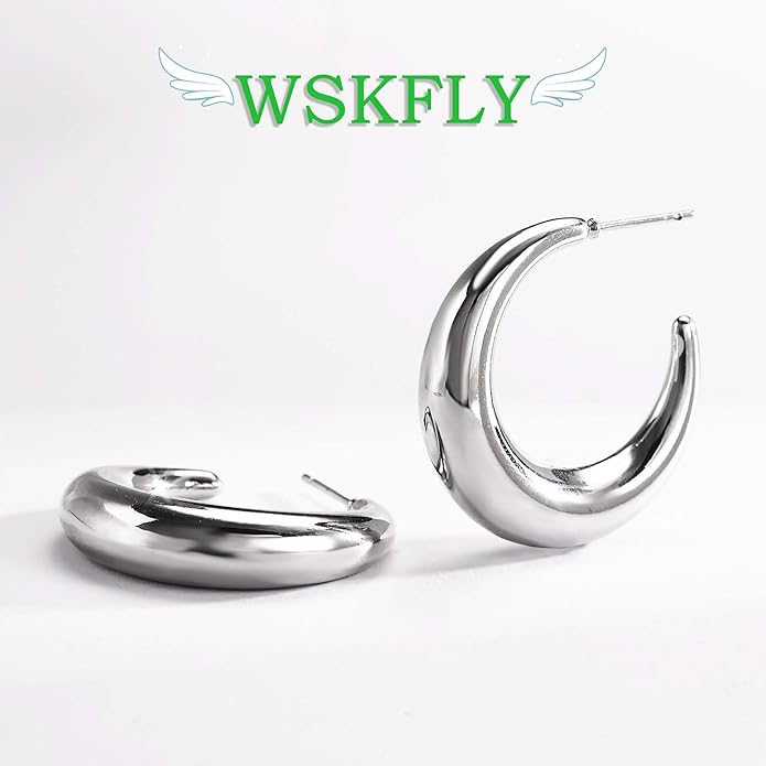 Lightweight Teardrop Hoop Earrings for Women 18k White Gold/Gold Plated Large Oval Hoop Earrings High Polished Statement Hoop Earrings Jewelry Gifts