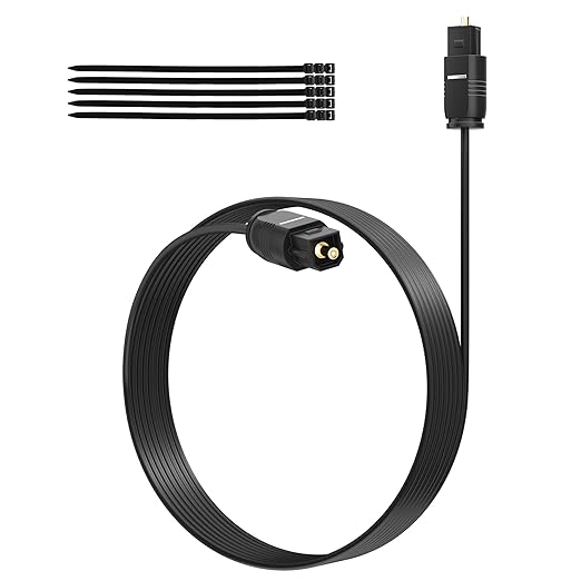 Adoreen Ultra-Thin Slim Digital Optical Audio Cable 25FT, Fiber Optic SPDIF Toslink Cord Gold-Plated High-Speed Flexible & Durable for TV Soundbar Home Theater Game Console PS4 Xbox Samsung +Ties