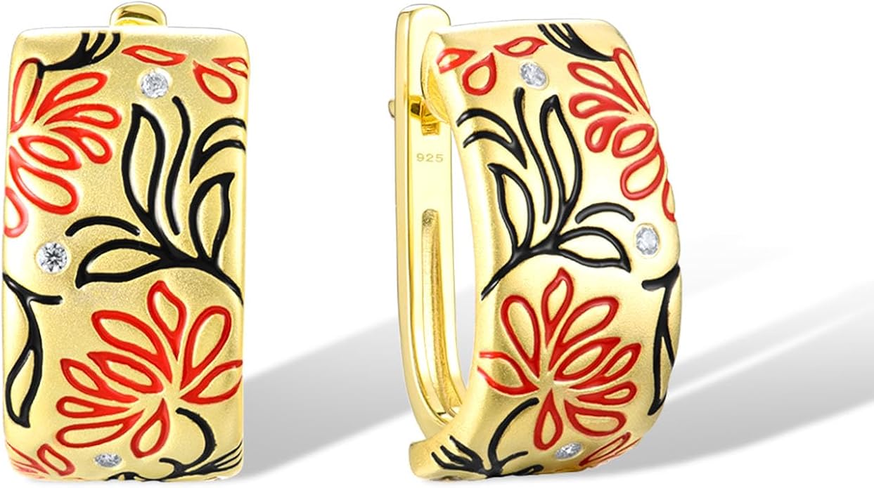 Santuzza 925 Sterling Silver Enamel Pattern Dangle Earrings