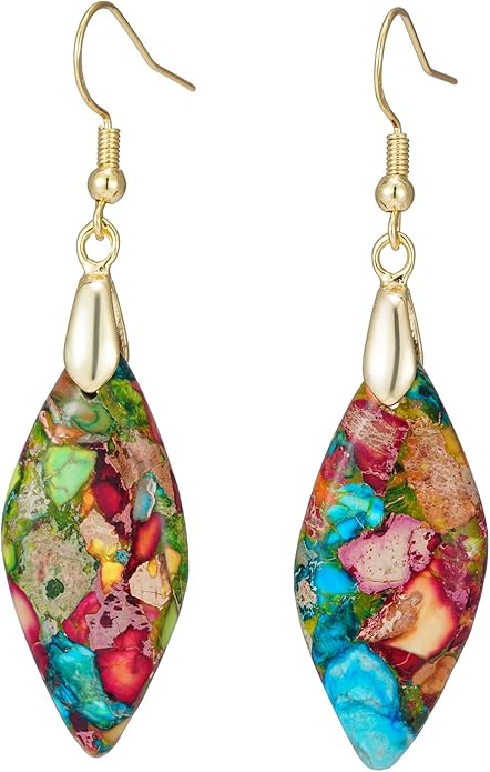 Boho Women Natural Stone Earrings Unique Healing Imperial Jasper Gemstone Energy Hypoallergenic Lightweight Dangle Drop Earrings Multiple Styles Earrings Jewelry for Birthday Party Gift