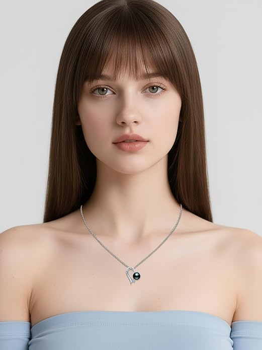 Tahitian Black Pearl 18K White Gold Plated Sterling Silver Heart/Infinity/Four Leaf Clover Pendant Necklace Jewelry Gifts for Women Wife Mom Girlfriend Wedding Birthday Anniversary Christmas