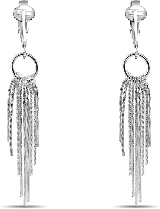 Silver Clip On Earrings For Women, They Look Pierced, Don't Pinch & Won't Fall Off, Hypoallergenic & Lightweight