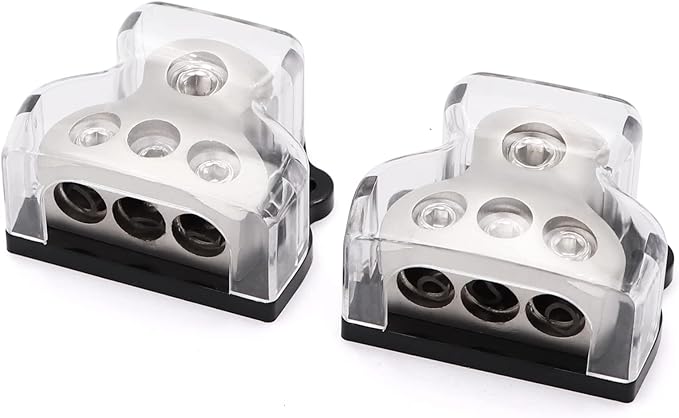 3 Way Power Distribution Block 1x 0 Gauge in 3X 4 Gauge Out Amp Power Distribution Ground Distributor Connecting Block for Car Amplifier Audio Splitter,2Pcs