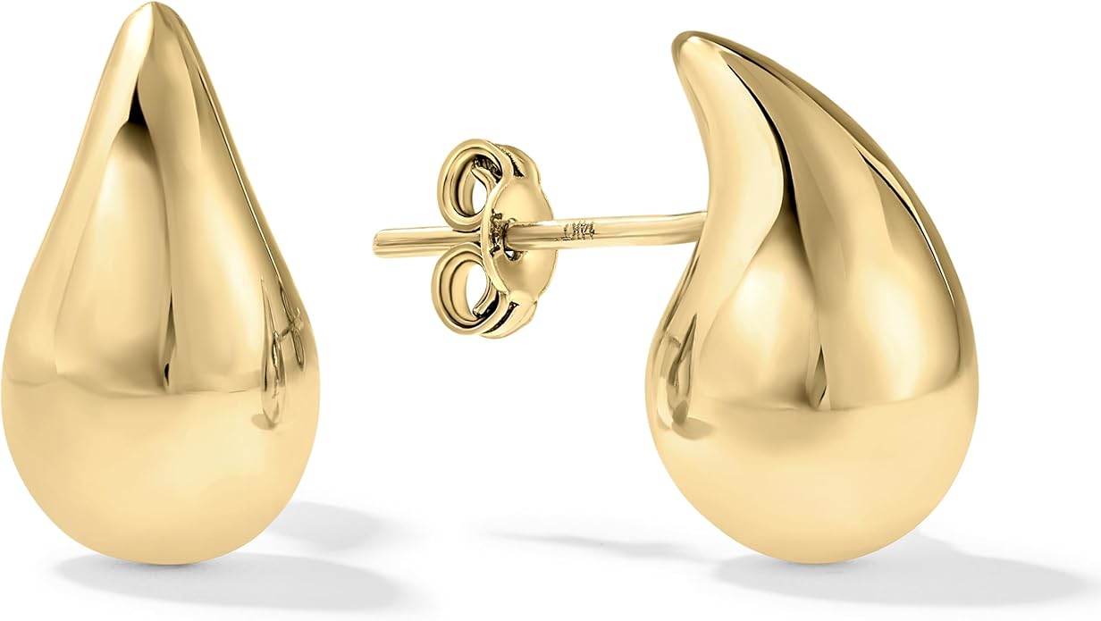 Women's Large Teardrop Earrings, High-Polish, in 10K Yellow Gold