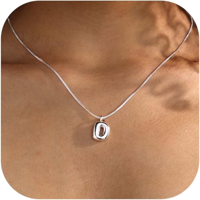 Bubble Gold Silver Letter Necklace Initial Necklaces for Women Trendy 14K Dainty Charm Pendant Name Necklace Personalized Jewelry Gift for Women Teen