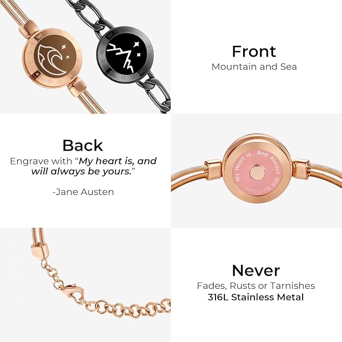 TOTWOO Long Distance Touch Bracelets for Couples, Smart Light & Vibration Love Jewelry, Long Distance Valentines Day Gifts for Him Her Women Men, One-to-One Bluetooth Pairing via App
