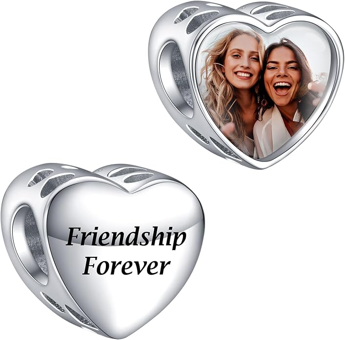 Annmors Personalized Photo Charms For Bracelets/Necklace 925 Sterling Silver Love Heart Shaped Engraved Customize Picture Gift for Birthday Mother's Day,Bead Charms Jewelry for Women