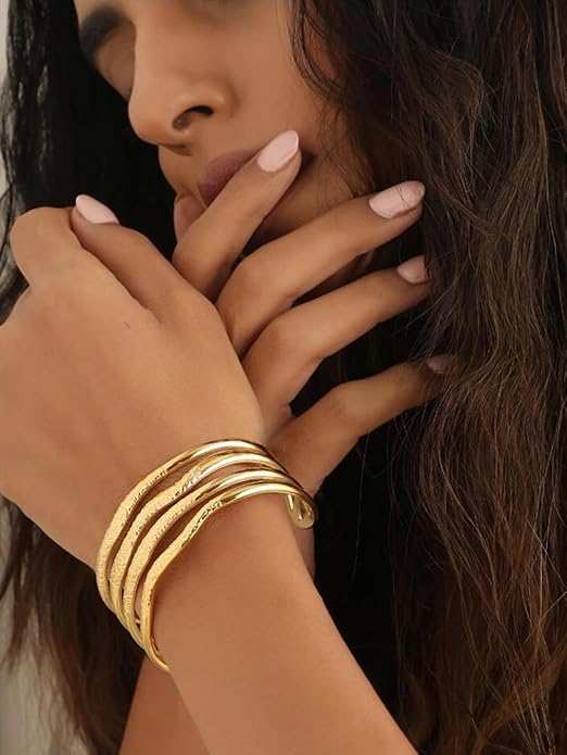 PERNNLA PEARL Dainty Gold Bar Bracelet for Women Simple Delicate Thin Cuff Bangle Hook Bracelet 18K Gold Plated Handmade Minimalist Jewelry