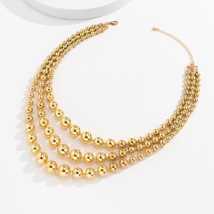 Punk Layered Beads Collar Choker Necklace for Women Chunky Stacking Bead Ball Necklaces Hip Hop Statement Necklace Wedding Jewelry Accessories