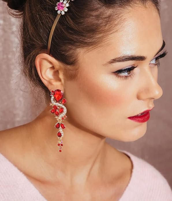 Rhinestone Statement Dangle Earrings Sparkly Crystal Bridal Wedding Earrings for Brides Bridesmaides Chandelier Teardrop Earrings for Women Prom Party