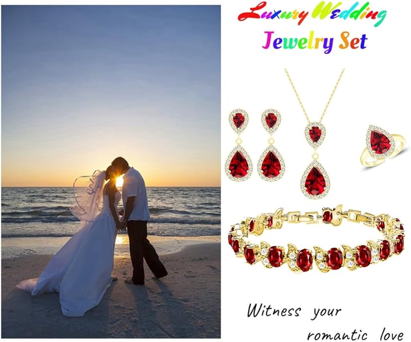 LMXXVJ Teardrop Jewelry Set for Women，Necklace Earrings Adjustable Ring Bracelet Set Fashion Formal Platinum/Gold/Rose Gold Jewelry Gift Girl/Mom/Wife/Grandmother/Best Friend/Aunt