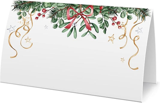 FZ-a100 Christmas Food Tent Labels (25 pack) - Table Place Cards for Banquet, Buffet Food Label, Christmas Party