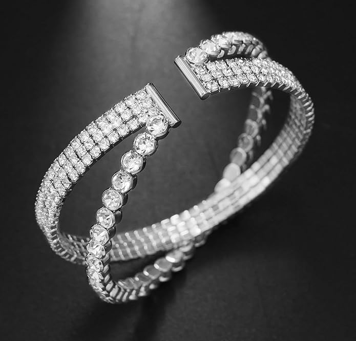 Rhinestone Bracelet for Women MultiLayer Crystal Cuff Bracelet Strand Layered Bracelet