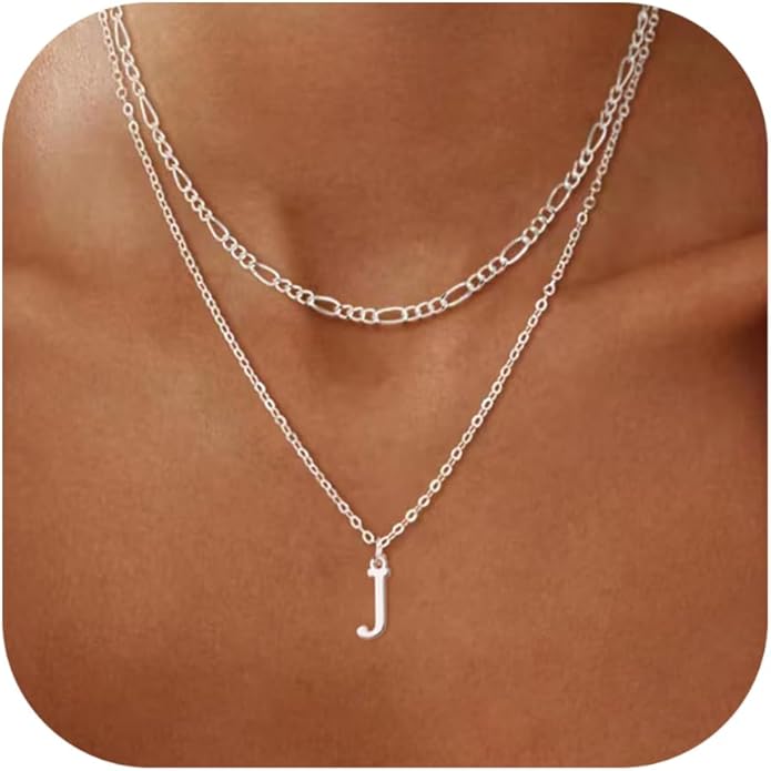 Initial Necklaces for Women Dainty Gold Silver Layered Letter Pendant Necklace Cute Figaro Chain Choker Necklace Personalized Trendy Stuff Jewelry Stack Gift for Women Her