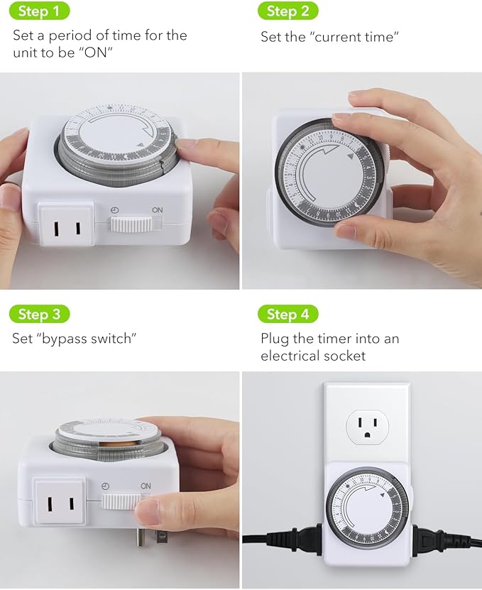 HBN Outlet Timer for Electrical Outlets Indoor, 24 Hour Mechanical Light Timers for Lamps, Dual 2-Prong Plug-in Outlets, 15-Minute Intervals, Heavy Duty Daily Cycle, 1 Pack