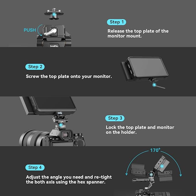 SmallRig Quick Release Camera Monitor Mount with Cold Shoe, Supports Swivel 360° and Tilt 170° Adjustable, Drop-in HawkLock Camera Hot Cold Shoe Monitor Holder for 5" & 7" Monitor - 3514C