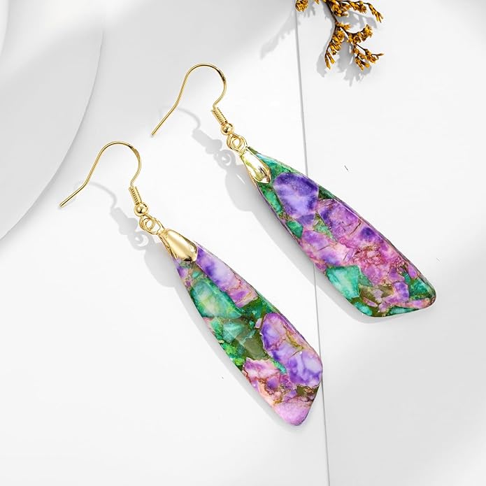 Boho Women Natural Stone Earrings Unique Healing Imperial Jasper Gemstone Energy Hypoallergenic Lightweight Dangle Drop Earrings Multiple Styles Earrings Jewelry for Birthday Party Gift