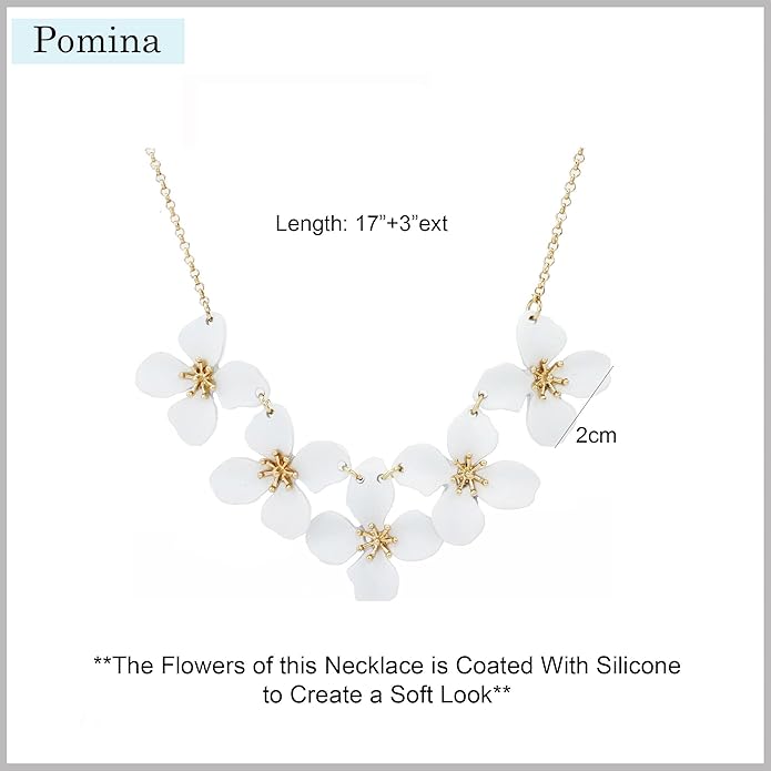 POMINA White Flower Statement Necklace for Women, Floral Bib Collar Necklace with Adjustable Chain, Flower Earrings, Elegant Costume Jewelry for Weddings, Gifts for Women