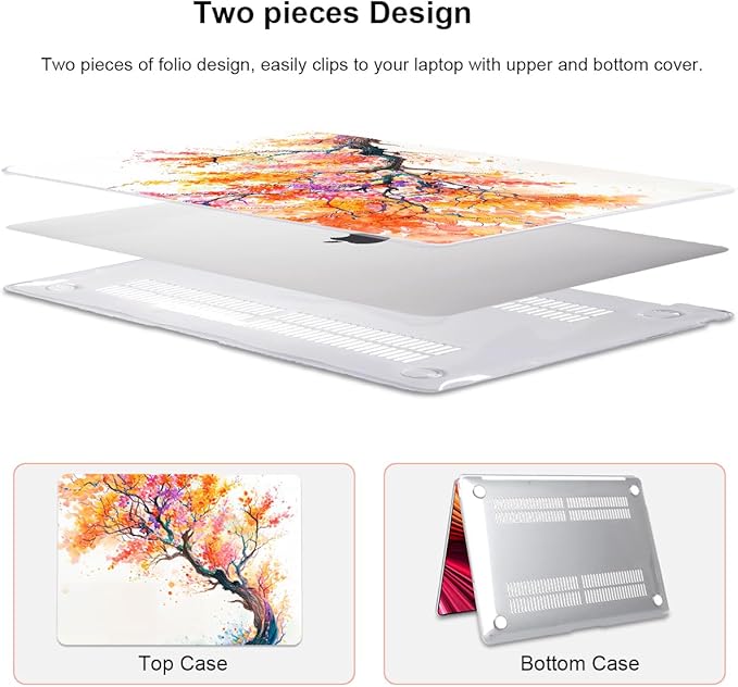 for 2020 2021 2022 MacBook Pro 13 inch Case M2 M1 A2338 A2289 A2251 with Touch Bar & Touch ID, Printed Pattern Plastic Hard Shell Keyboard Cover Screen Protector, Phoenix Tree Flowers
