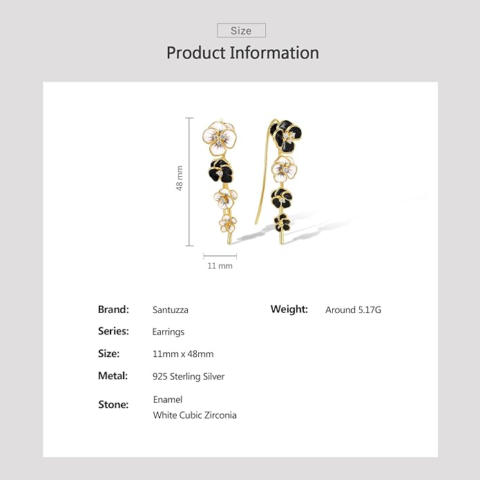 Santuzza 925 Sterling Silver Enamel Flower Ear Cuffs Climber Earrings for Women