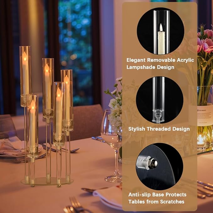 6sets Acrylic Candelabra Centerpieces for Tables,5 Arm Cluster Candle Holder for Wedding Decor Candlesticks Candle Sticks Holder Decor for Table Centerpiece,Baby Shower,Festival,Party & Windowsill