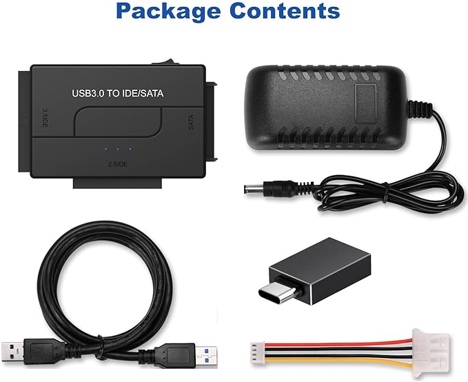 USB 3.0 to SATA IDE Hard Drive Reader, YINNCEEN External Hard Drive Ultra Recovery Converter Universal Hard Drive Adapter Kit for 2.5/3.5 HDD/SSD Hard Drive Disk, Include 12V/2A Power Adapter