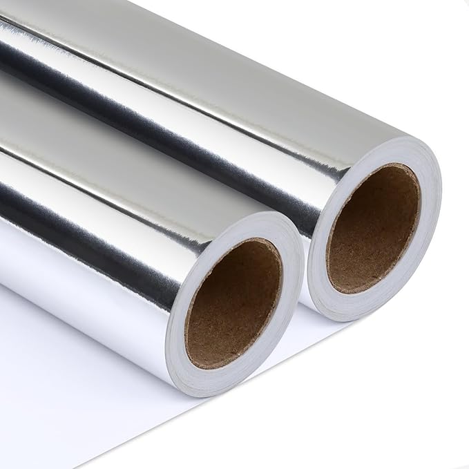NESCCI Silvery Metallic Wrapping Paper, Solid Color Paper-2 Roll,17 Inches X 32.8 Feet Per Roll,Gift Wrapping Paper,Perfect for Wedding,Valentine's Day, Birthday,Baby Shower,DIY Bouquet