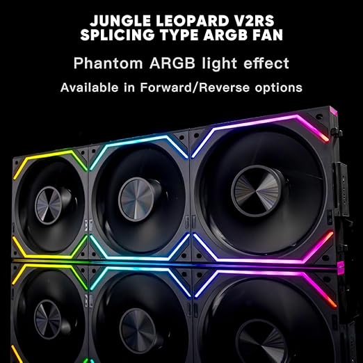Jungle Leopard Interstellar V2 RS 120mm PC Reverse Blade Case Fan Infinity Mirror Module Daisy-Chain ARGB Fan Triple Pack Suitable Computer Cooling Fans 360mm AIO Cooler(Black-3Pack)
