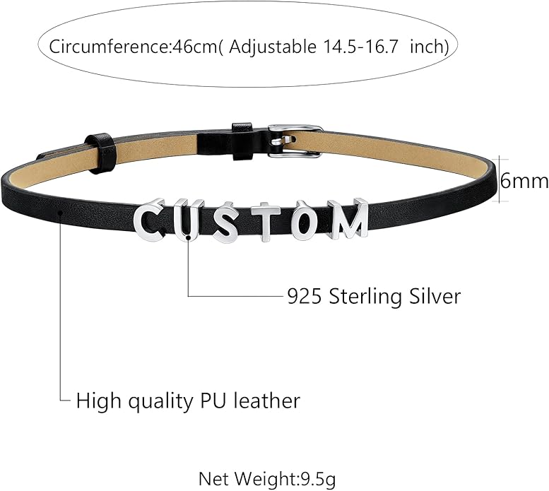 Custom4U Personalized Black Leather Choker Necklace with Picture/Name/Initials/Letters Charm,Custom Made Adjustable Choker Collar Gothic Punk Necklaces Jewelry Gifts for Women