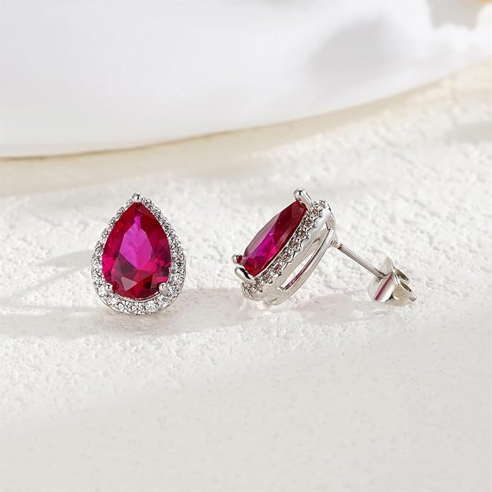 YOMELA Cubic Zirconia Earrings Studs, Halo CZ Birthstone Simulated Diamond Stud Earrings for Women