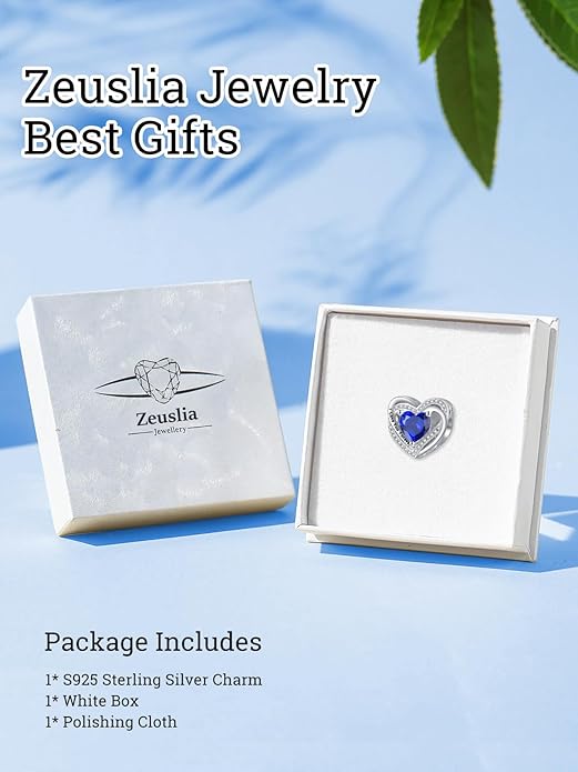 Heart Birthstone Charms for Bracelets, 925 Sterling Silver Women Bead Charms for Charm Bracelets Necklace, Mother's Day Birthday Anniversary Jewelry Gifts for Wife Mom Grandma Daughter