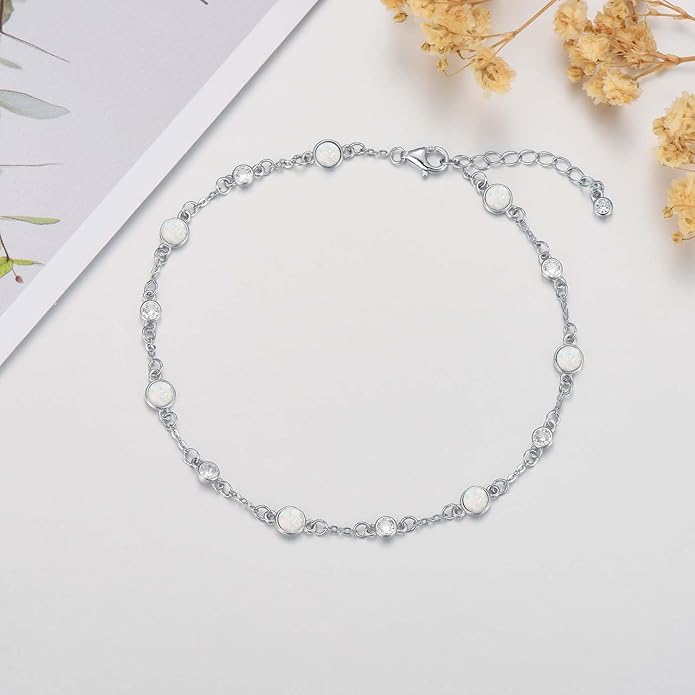 Anklet Bracelet for Women 925 Sterling Silver Natural Stone Chain Ankle Bracelet Beach Summer Fine Jewelry Valentines Day Birthday Gifts for Her Mom Wife