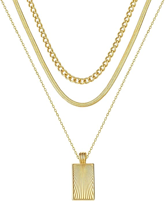 Women's Multi-Layered Gold Necklace, Stackable Delicate 14K Gold Plated Fashion Round Multi Layers Pendant Necklace, Gold Jewelry Set Gifts