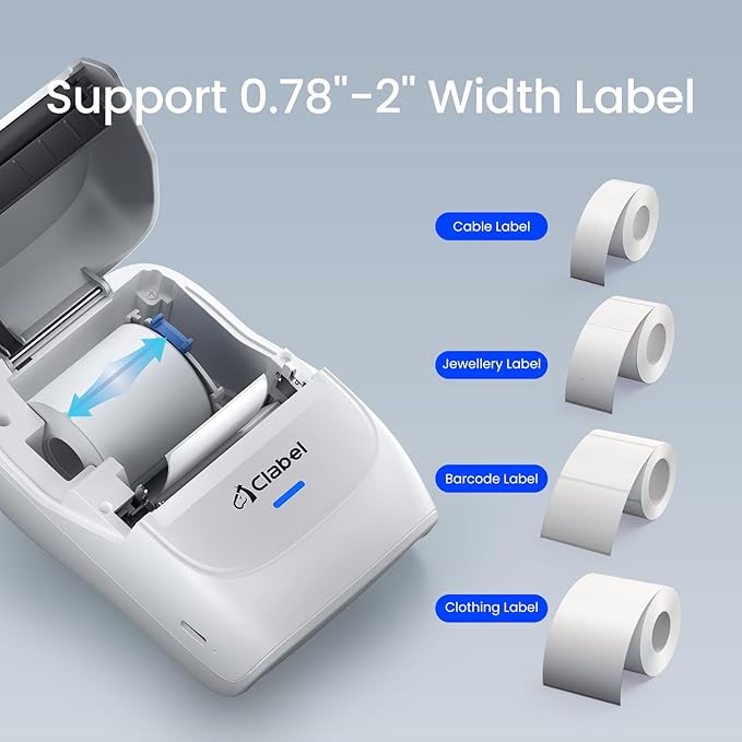 CLABEL Thermal Label Maker Machine: 221B Bluetooth Label Maker Mini Sticker Printer Barcode Printer Inkless Label Maker Compatible with Clothing Price Labeling with 1 Roll of 50x30mm Label(Gray White)