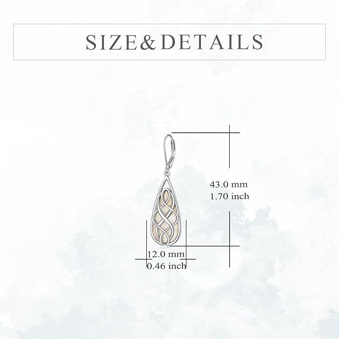 VONALA White Opal Celtic Knot Dangle Drop Earrings for Women 925 Sterling Silver Boho Chic Jewelry Gift for Women