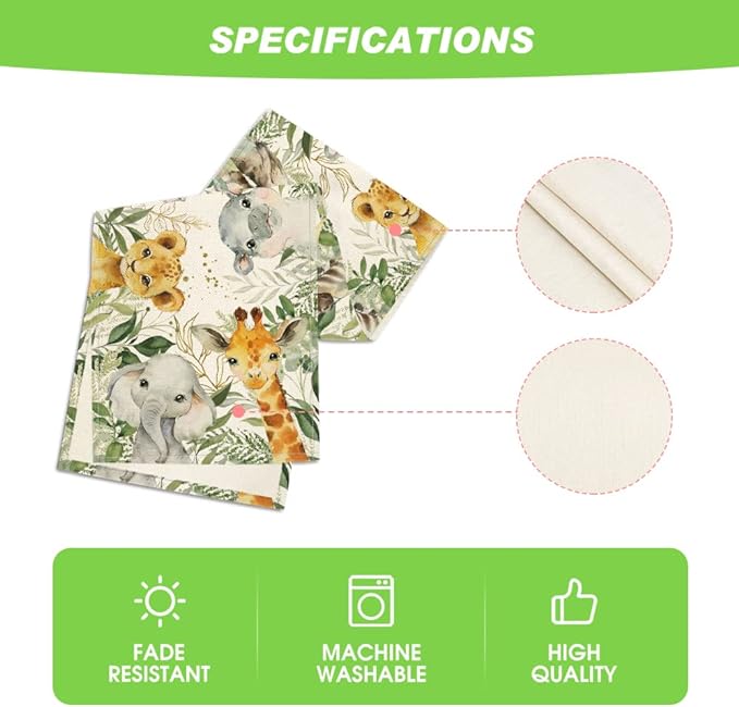 Artoid Mode Animals Elephant Giraffe BabyShower Table Runner, Seasonal Spring Summer Kitchen Dining Table for Home Party Decor 13x72 Inch