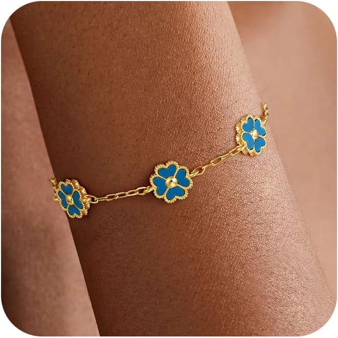 14K Gold Plated Clover Bracelets for Women Flower Four Leaf Link Bracelets Trendy Jewelry Gifts for Women